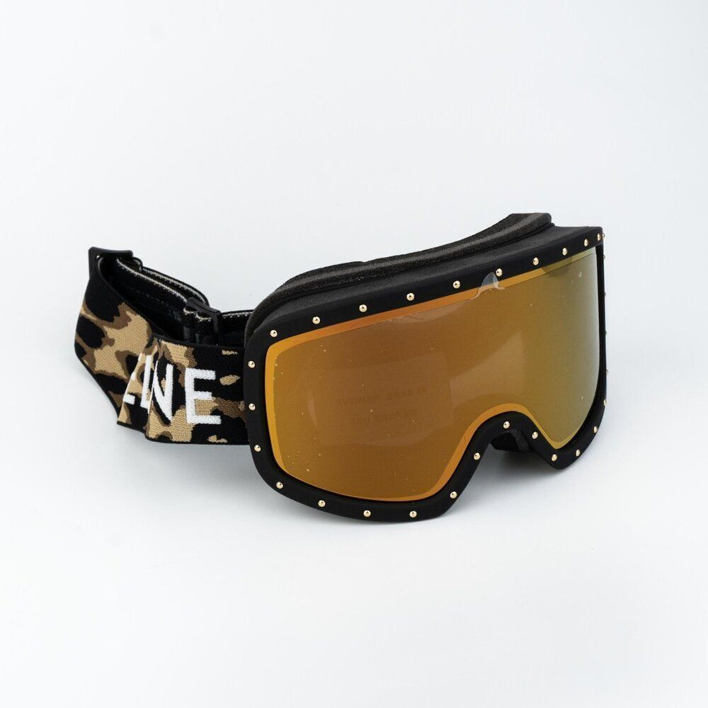 Celine CL40196U SKI MASK 99C Black Animal Gold Mirror NEW AUTHENTIC